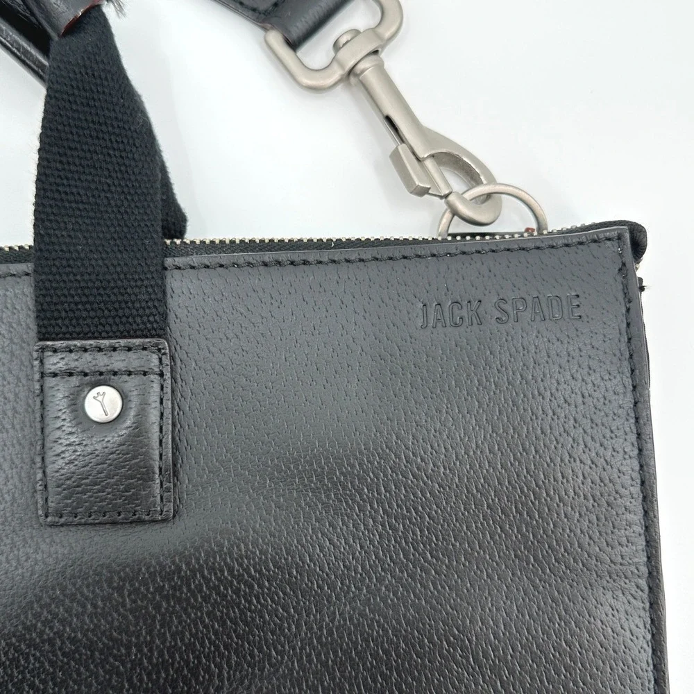 Jack Spade Mens Black Pebbled Leather Slim Briefcase Messenger Bag Crossbody